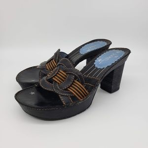 Indigo By Clarks Black Leather Heel Platform Slide
